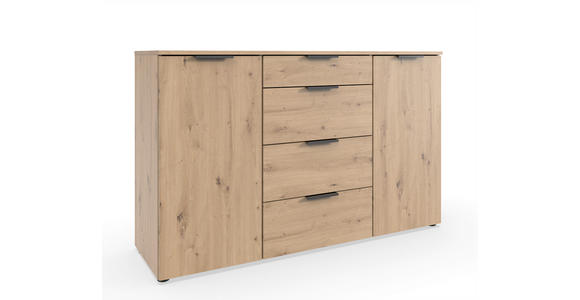 SIDEBOARD  135/84/41 cm 4 Schublade(n)  - Schwarz/Eiche Artisan, Trend, Holzwerkstoff/Kunststoff (135/84/41cm) - Hom`in