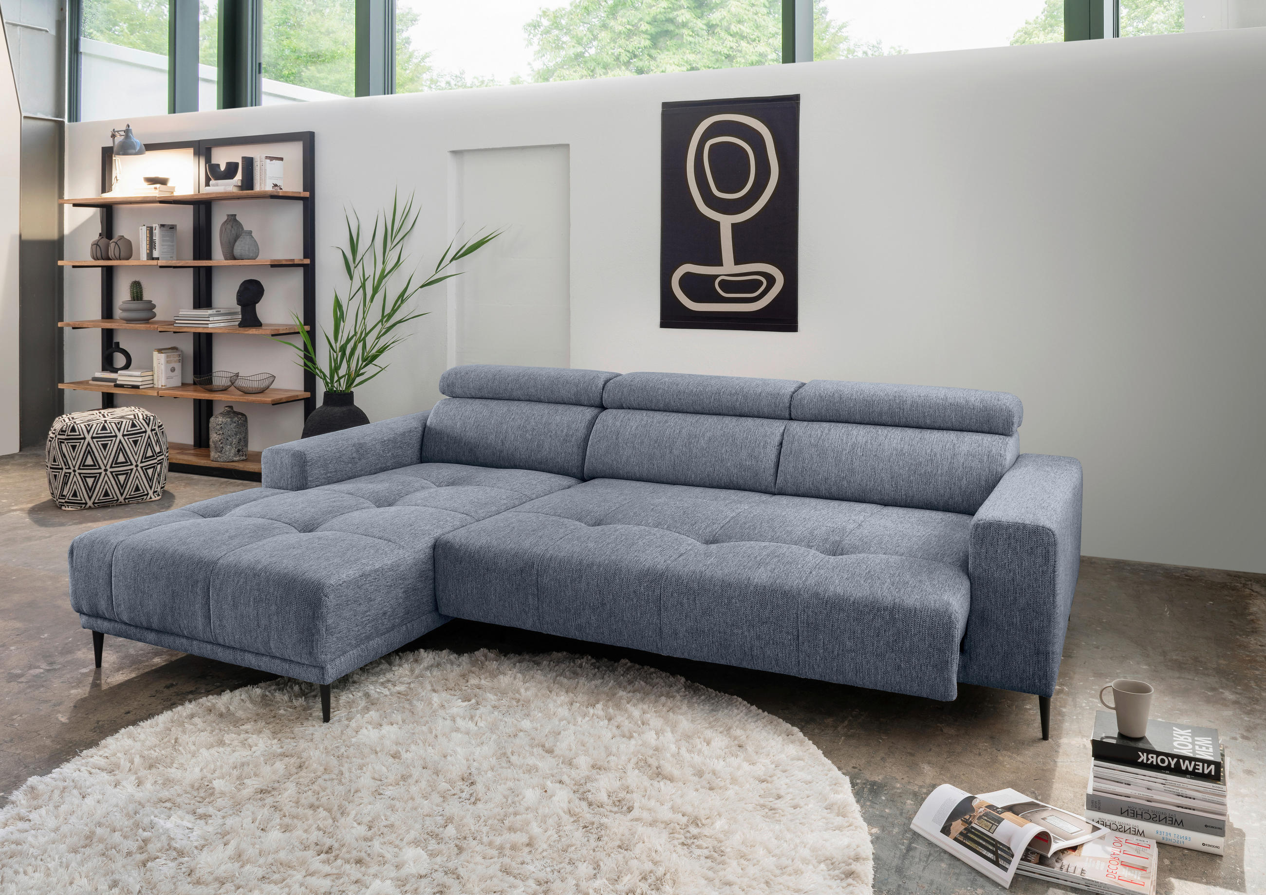ECKSOFA Hellblau Chenille  - Schwarz/Hellblau, KONVENTIONELL, Textil/Metall (188/276cm) - Livetastic