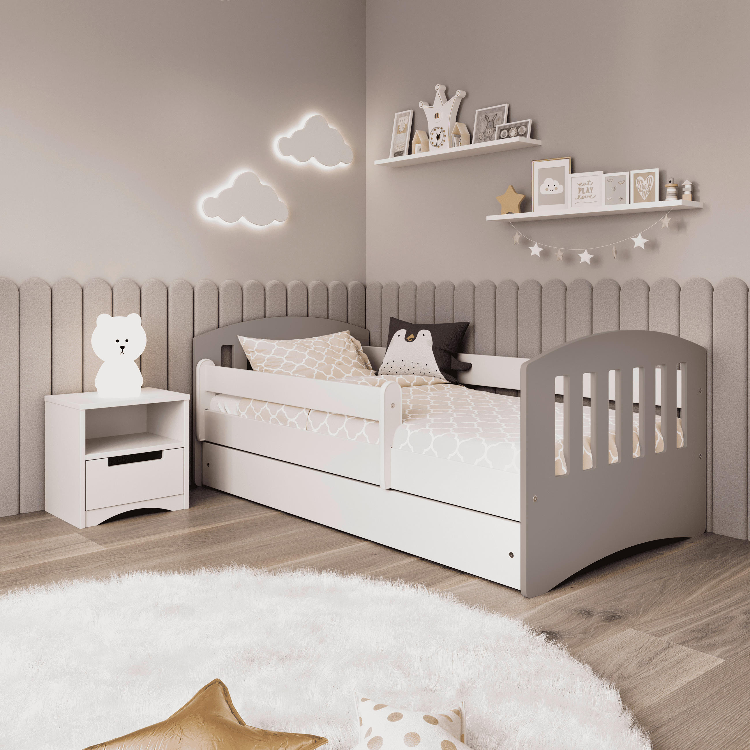 Mid.you Kinder-/Juniorbett Classic Grau, Weiß 80x140 cm