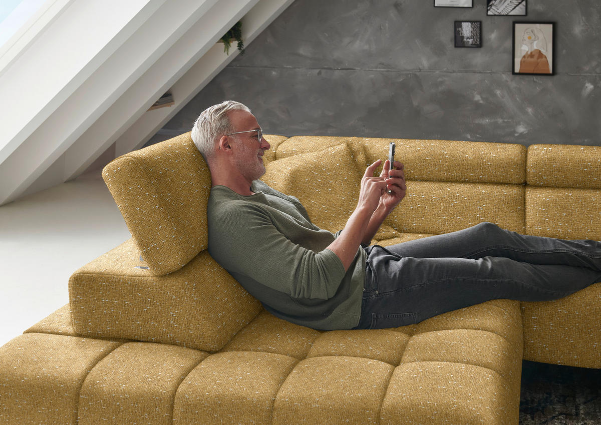 ECKSOFA in Chenille Currygelb  - Currygelb/Schwarz, Design, Textil/Metall (222/323cm) - Beldomo Style