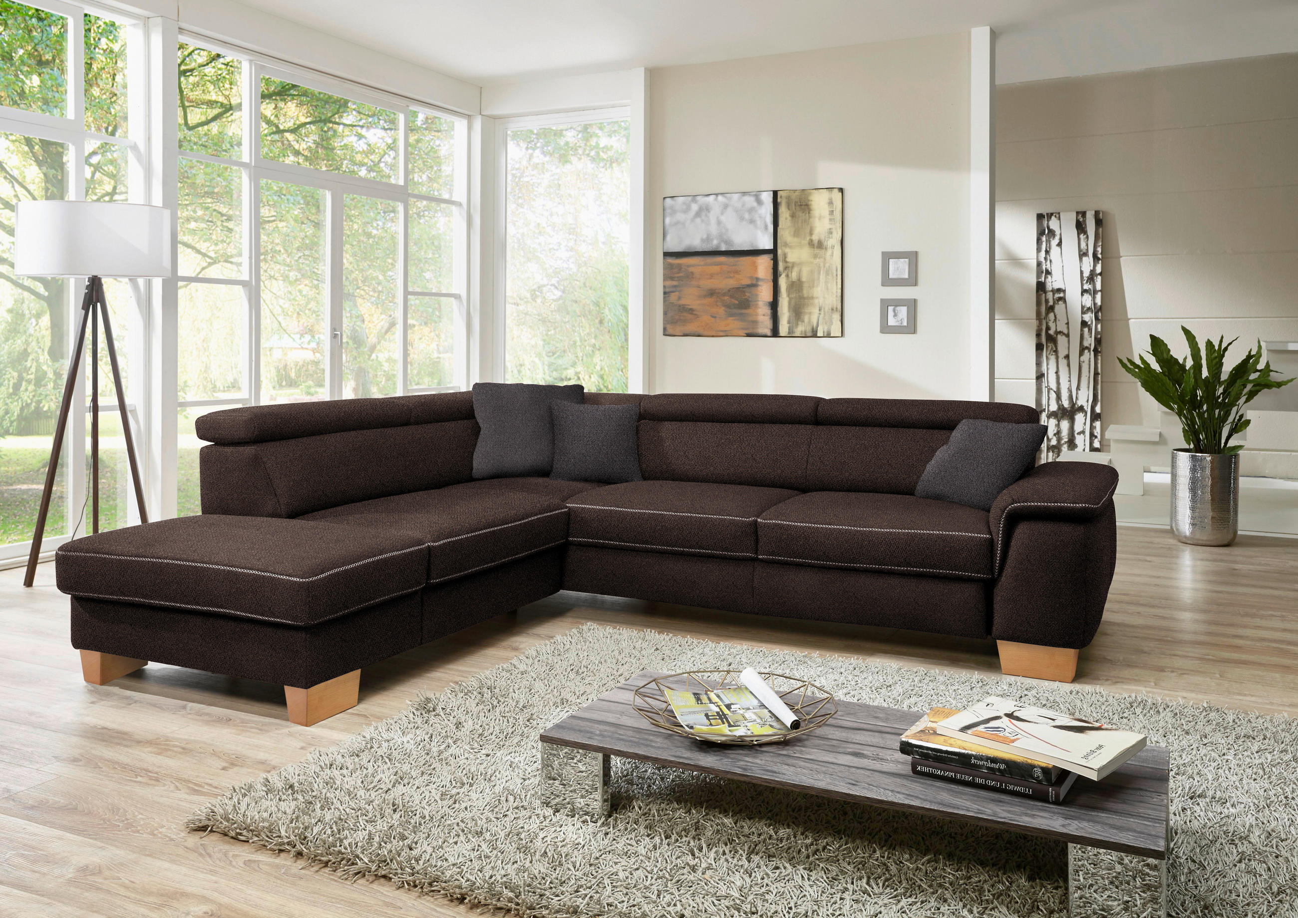ECKSOFA in Mikrofaser Dunkelbraun  - Eichefarben/Dunkelbraun, Natur, Holz/Textil (226/273cm) - Beldomo System