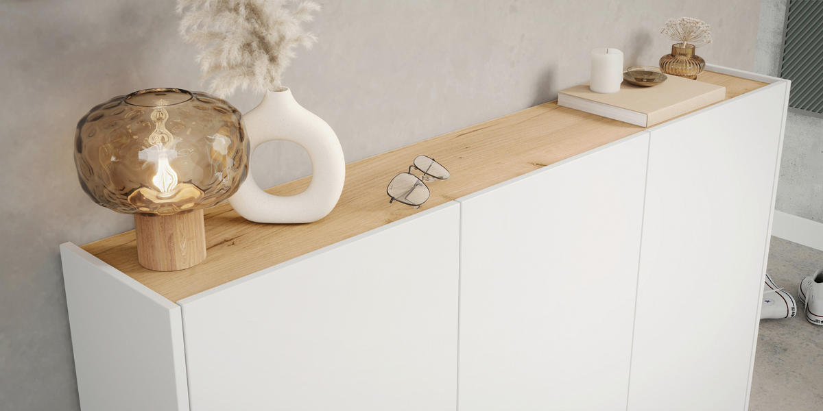 SCHUHSCHRANK Weiß, Eichefarben  - Eichefarben/Schwarz, Design, Holzwerkstoff/Kunststoff (138/105/25cm)