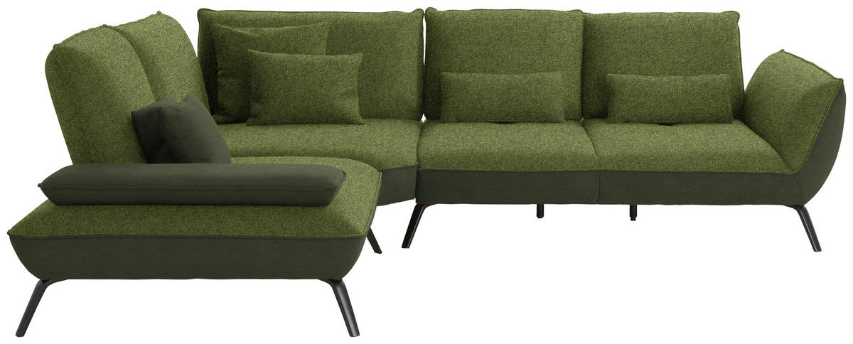 ECKSOFA in Flachgewebe Grün  - Schwarz/Grün, Design, Textil/Metall (250/310cm) - Moderano