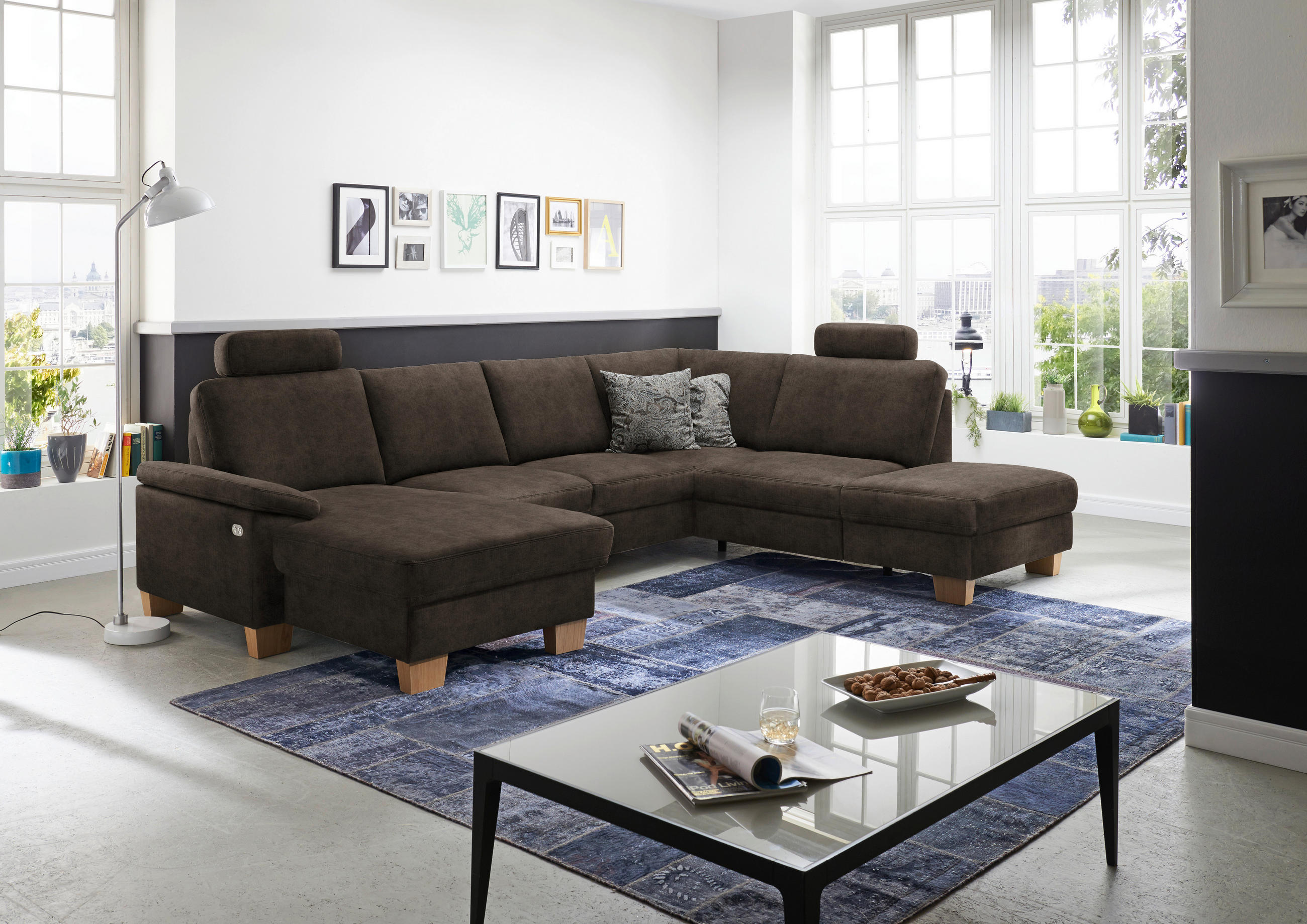 WOHNLANDSCHAFT in Velours Dunkelbraun  - Eichefarben/Dunkelbraun, Konventionell, Holz/Textil (167/316/235cm) - Beldomo System