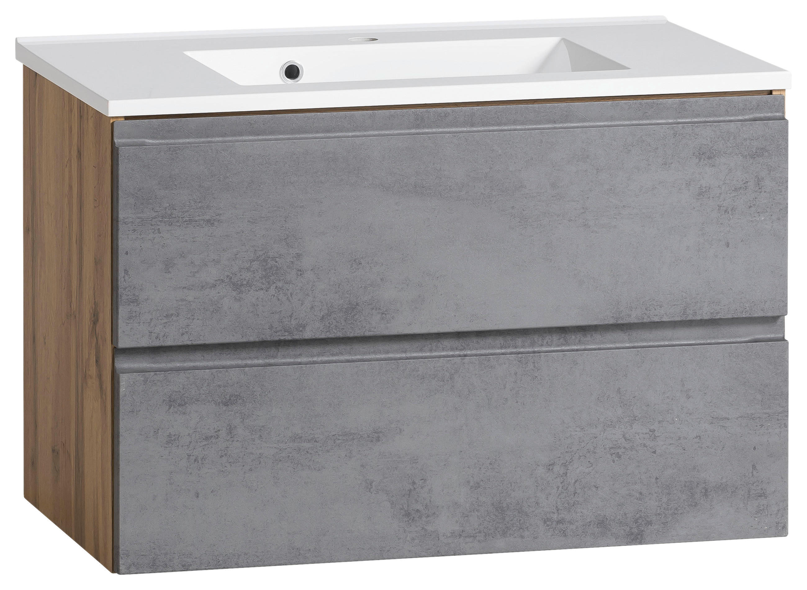 WASCHTISCHKOMBI 80 cm  - Weiss/Eiche Wotan, Modern, Holzwerkstoff/Stein (80cm) - Held