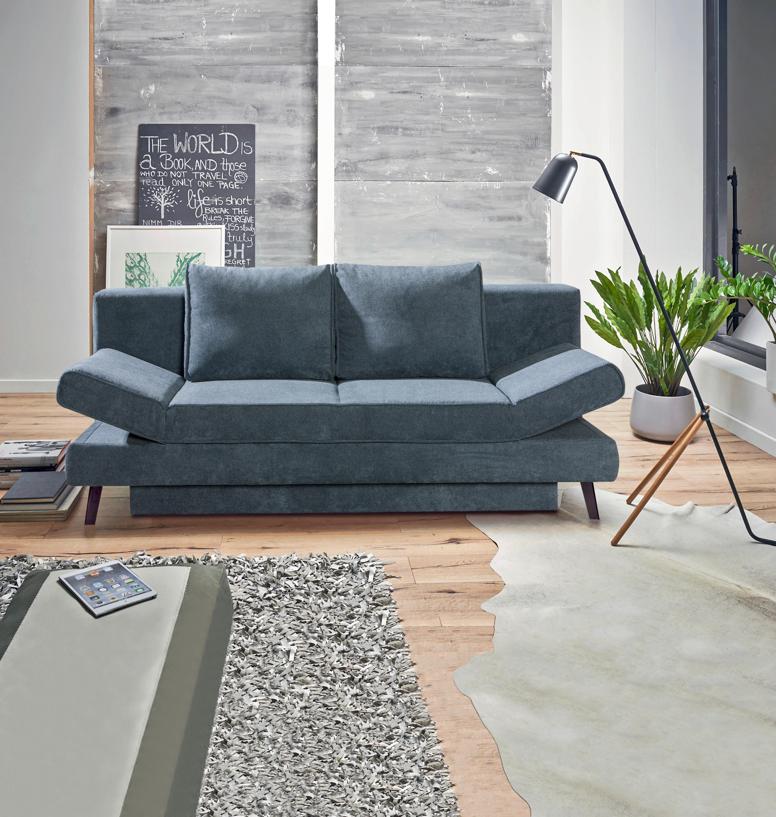 SCHLAFSOFA in Grau  - Schwarz/Grau, Design, Textil/Metall (200/85/90cm) - Novel