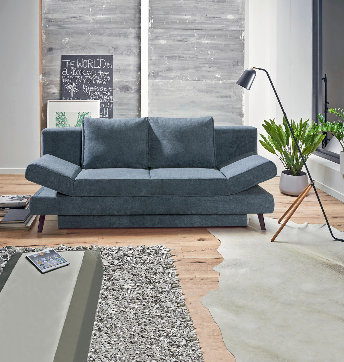 SCHLAFSOFA Sidney in Grau  - Schwarz/Grau, Design, Textil/Metall (200/85/90cm) - Novel