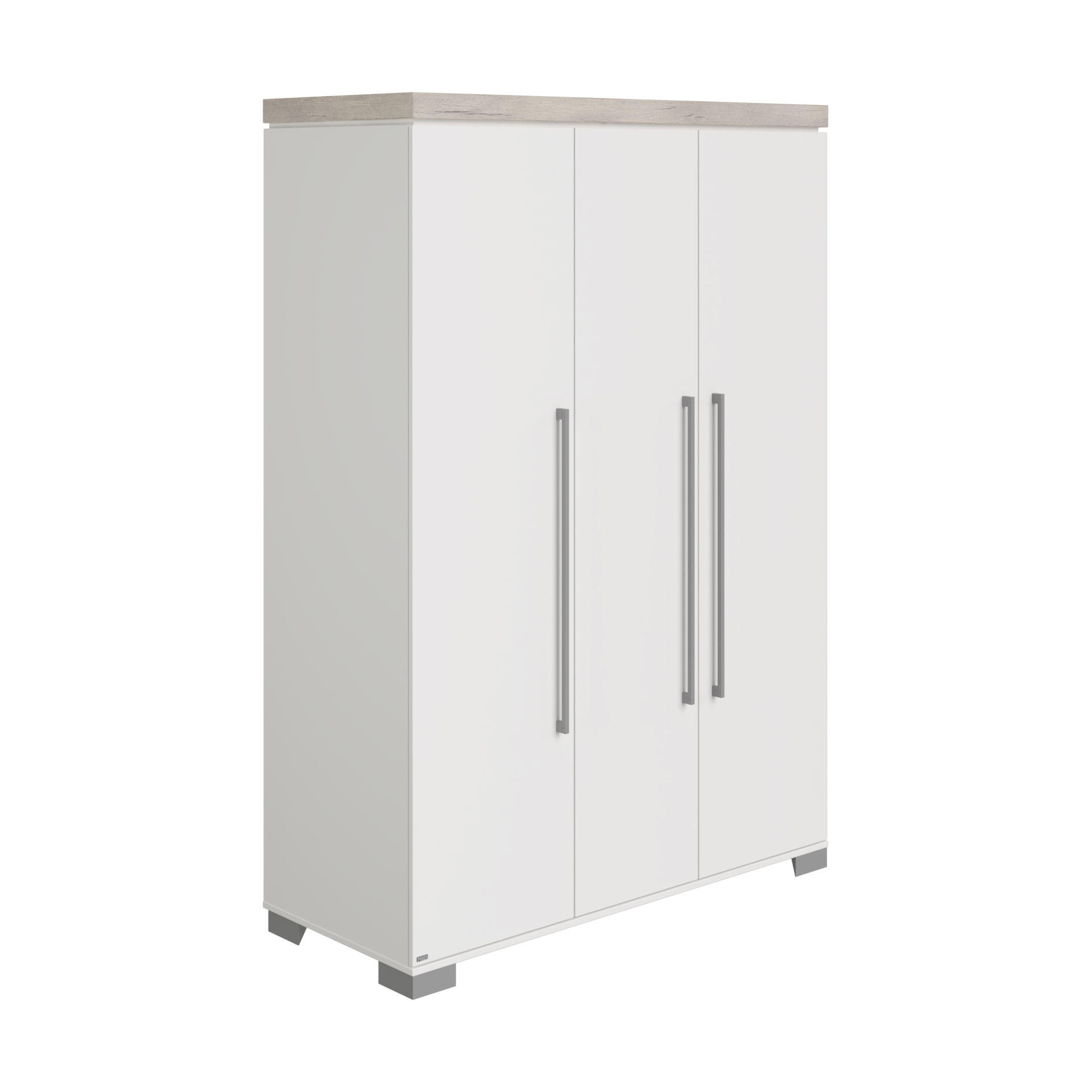 BABYKLEIDERSCHRANK Kira Grau, Weiß, Eichefarben  - Eichefarben/Silberfarben, KONVENTIONELL, Holzwerkstoff/Metall (135,3/193,1/55,6cm) - Paidi