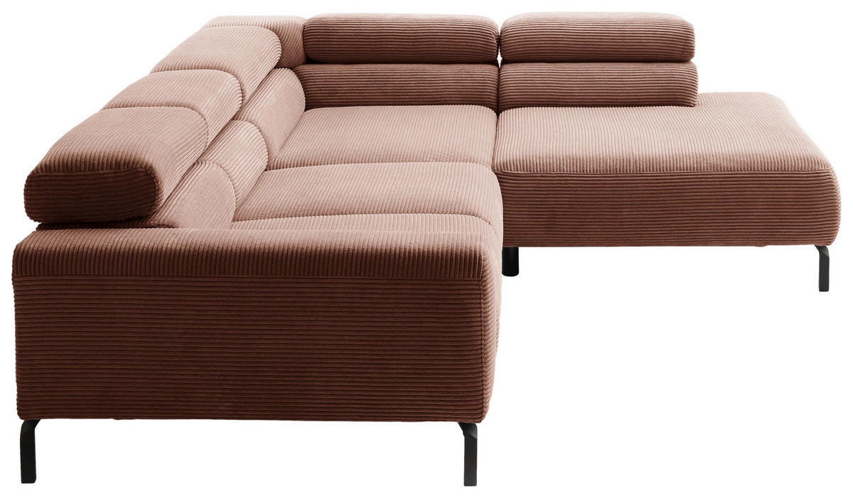 ECKSOFA in Cord Rostfarben  - Rostfarben/Schwarz, Modern, Textil/Metall (309/219cm) - Pure Home Lifestyle