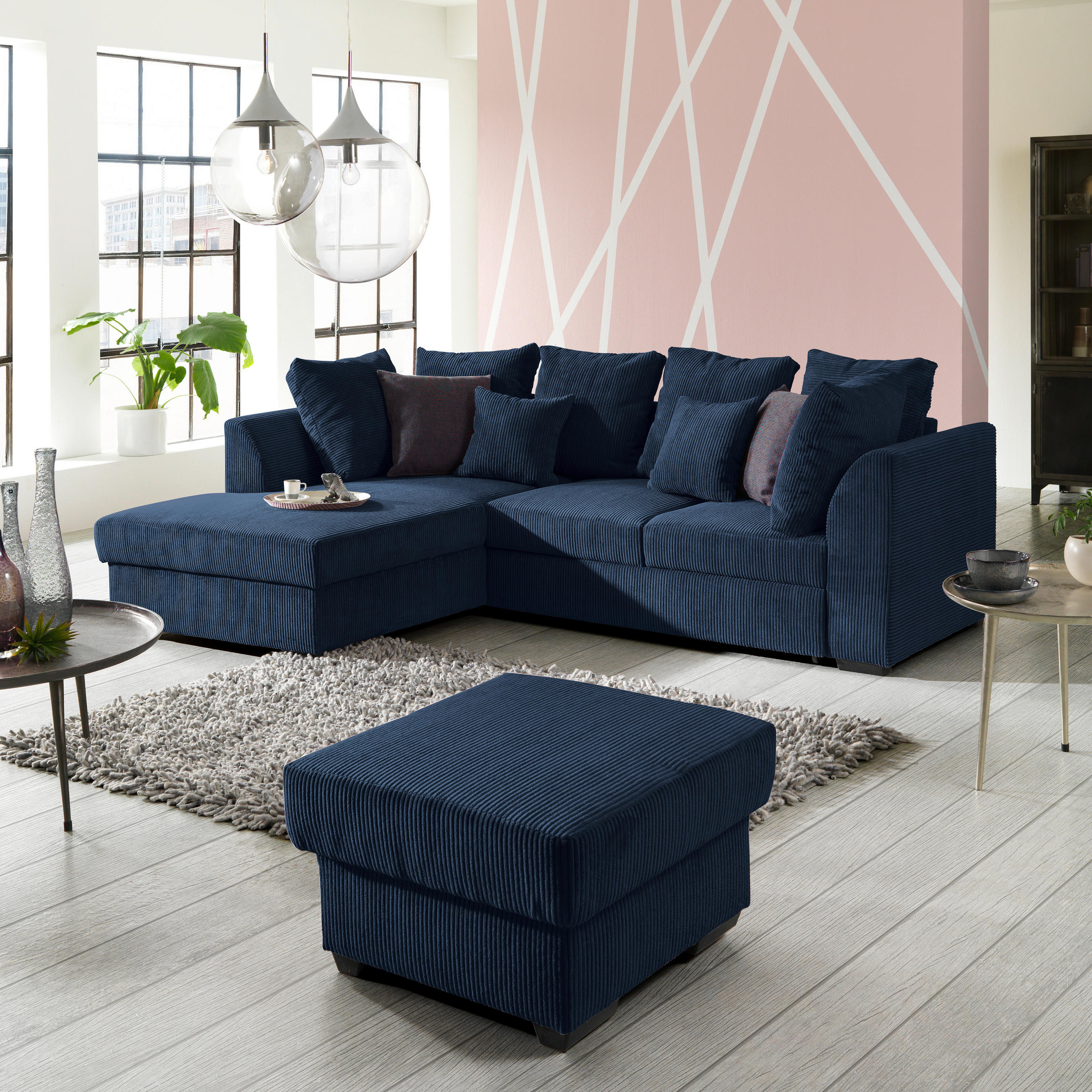 HÖRNSOFFA i manchester mörkblå  - svart/mörkblå, Design, textil/plast (174/259cm) - Livetastic