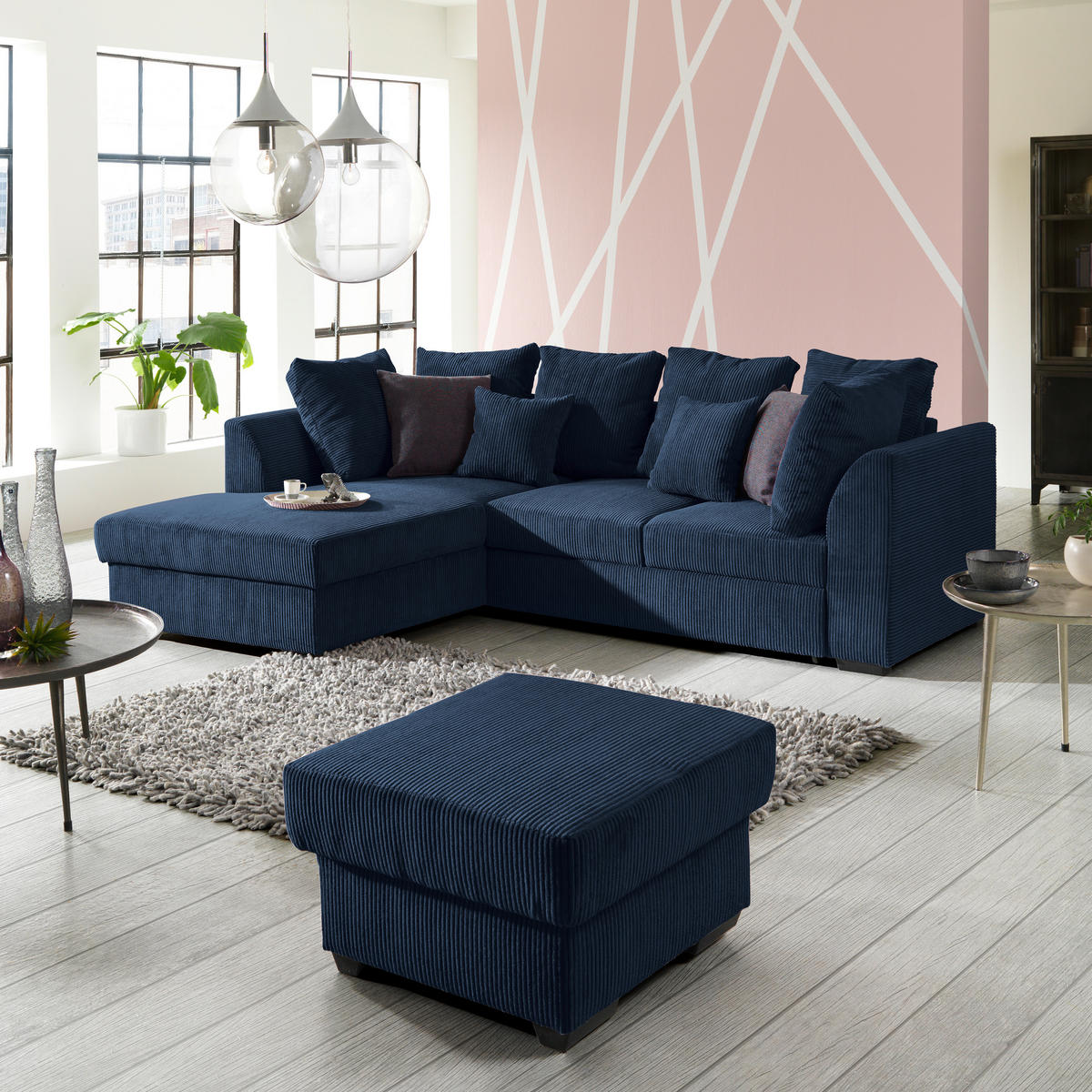 HÖRNSOFFA i manchester mörkblå  - svart/mörkblå, Design, textil/plast (174/259cm) - Livetastic