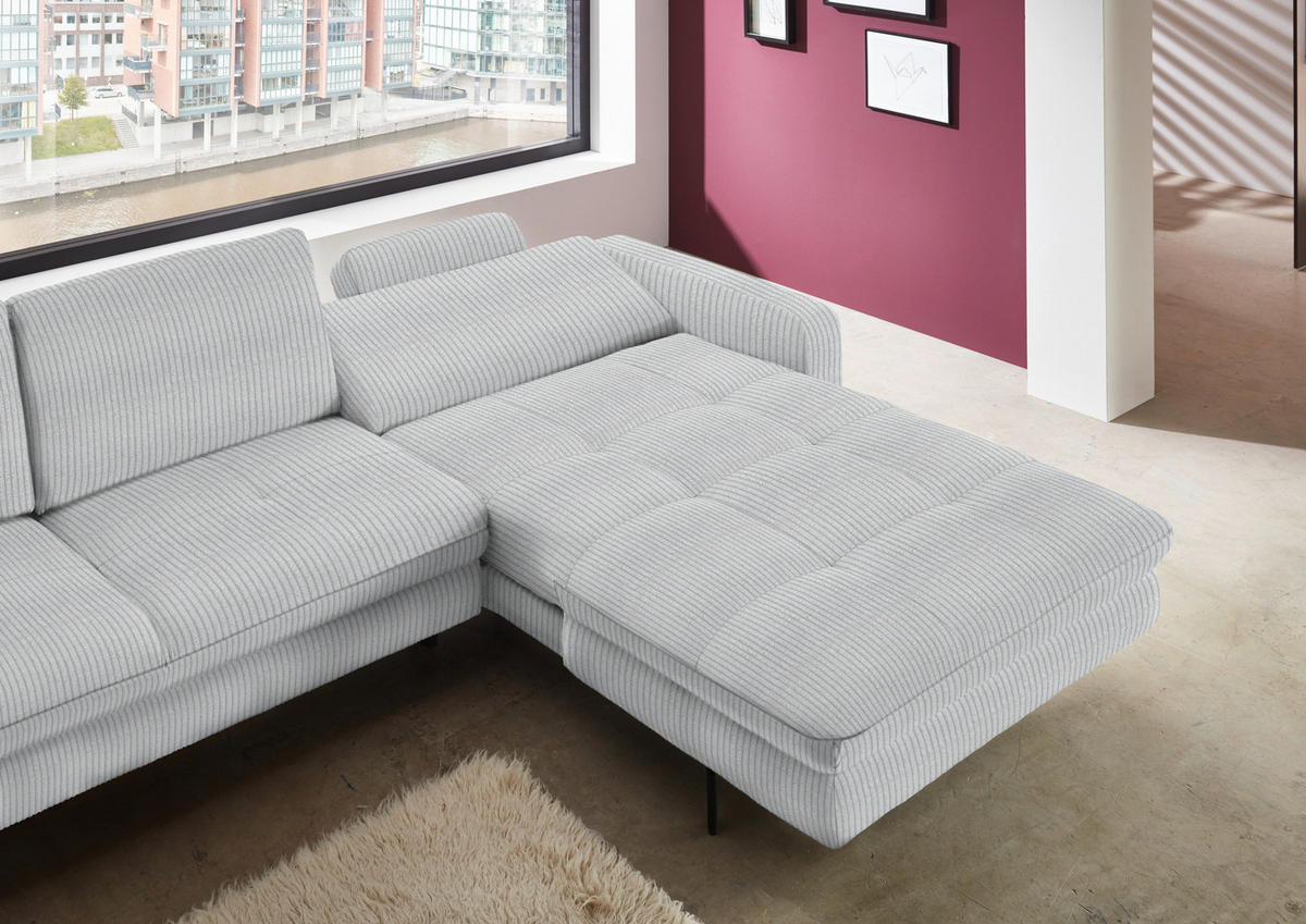 ECKSOFA in Cord Hellgrau  - Hellgrau/Schwarz, Design, Textil/Metall (302/178cm) - Beldomo Style