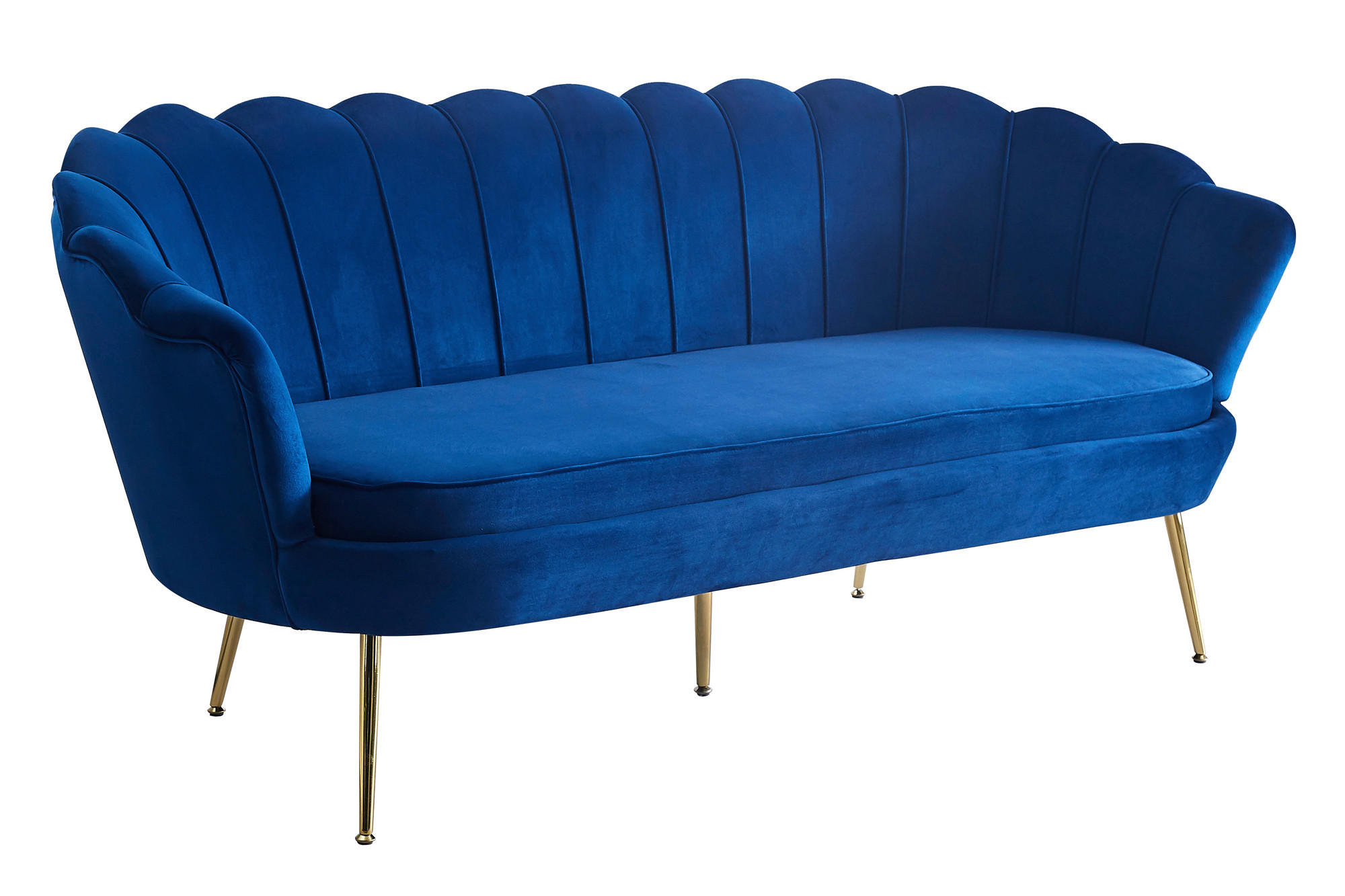 3-SITZER-SOFA in Samt Dunkelblau - Goldfarben/Dunkelblau, MODERN, Textil/Metall (180/78/76cm) - Livetastic