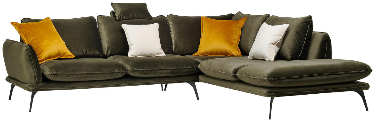HÖRNSOFFA i velour mörkgrön  - svart/mörkgrön, Design, metall/textil (285/252cm) - Best Price