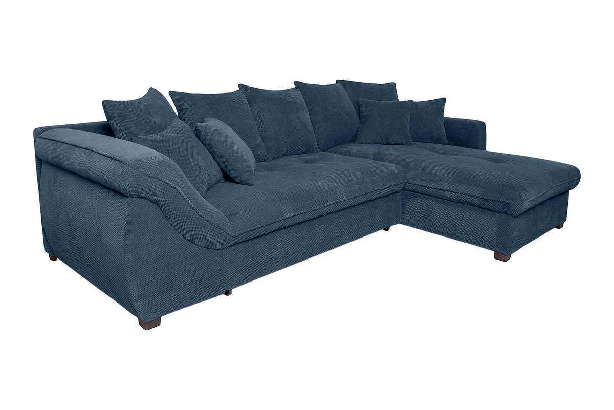 ECKSOFA LORENZO Dunkelblau Struktur Liegefläche im Originalstoff  - Schwarz/Dunkelblau, Design, Textil/Metall (302/188cm) - P & B