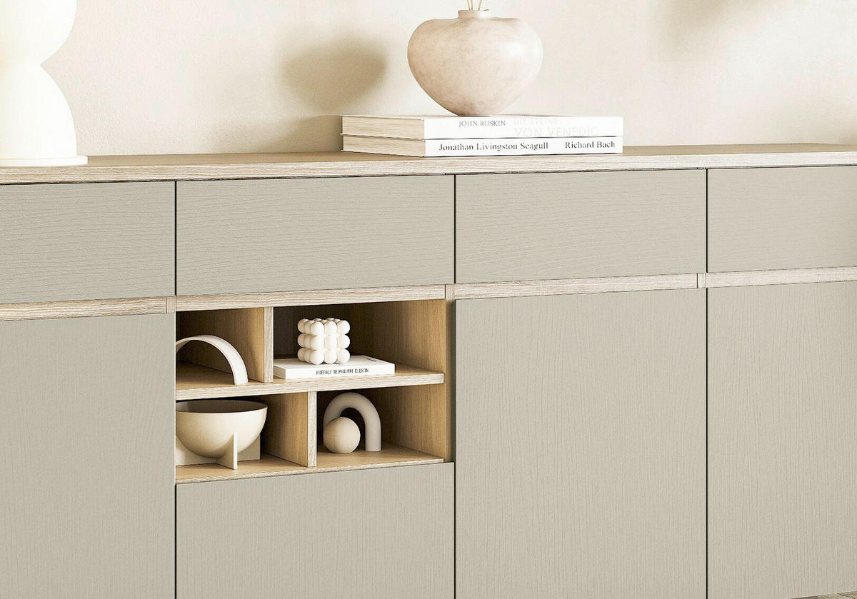 SIDEBOARD  193/85/39 cm 4 Schublade(n)  - Eukalyptusholzfarben/Eichefarben, Design, Holzwerkstoff (193/85/39cm) - MID.YOU