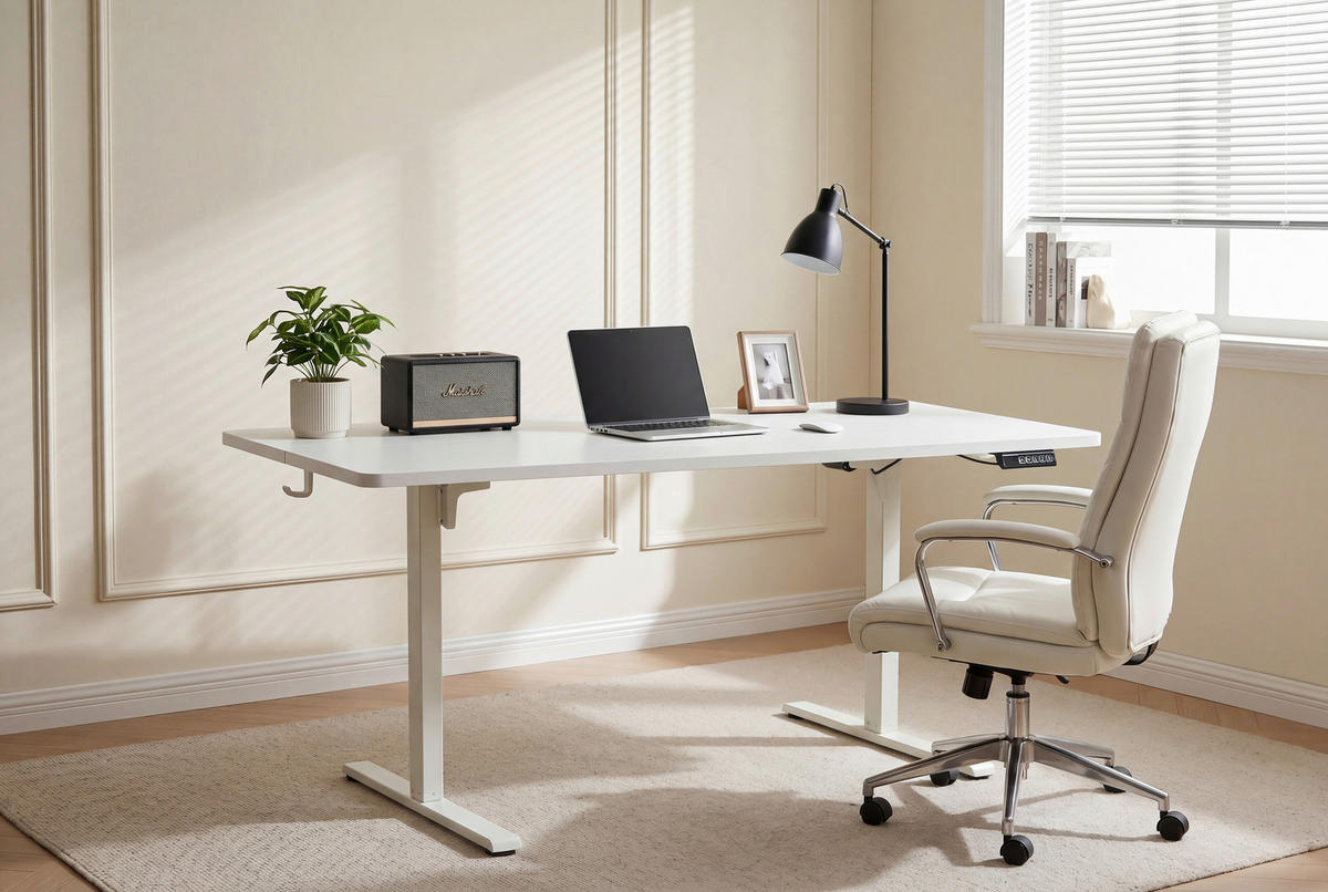 SCHREIBTISCH 160/80/72/118 cm Weiss höhenverstellbar elektrisch höhenverstellbar  - Weiss, Modern, Holzwerkstoff/Metall (160/80/72/118cm) - Livetastic