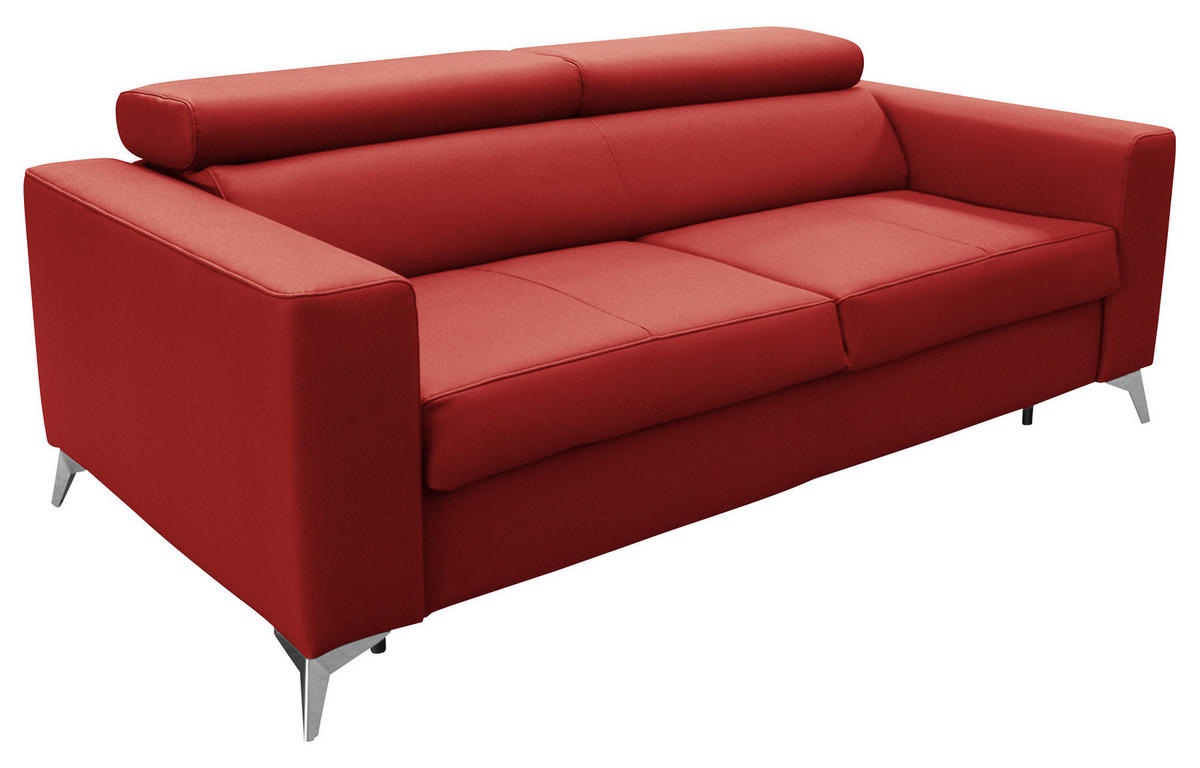 SCHLAFSOFA Rot Echtleder Lederlook  - Silberfarben/Rot, Design, Leder/Textil (206/95/101cm) - Livetastic