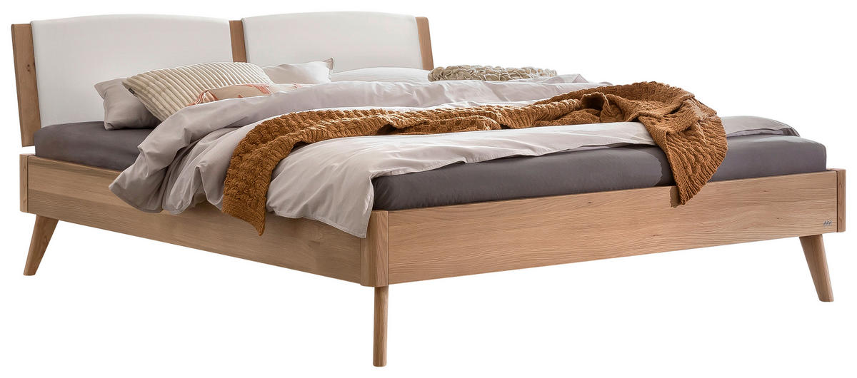 BETT 180/200 cm,  in Weiß, Eichefarben, gepolstertes Kopfteil,  - Eichefarben/Weiß, Design, Holz/Textil (180/200cm) - Hasena