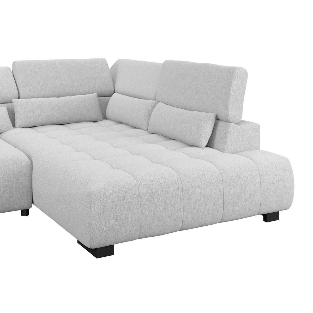 ECKSOFA MATERA Hellgrau Chenille, Struktur Nierenkissen, Kopfteilverstellung, Sitzvorzug  - Hellgrau/Schwarz, Trend, Holz/Textil (311/226cm) - MID.YOU