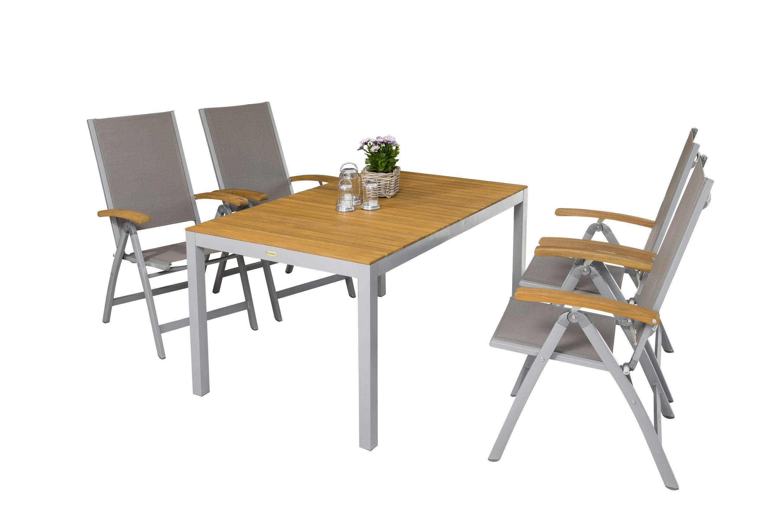 GARTENTISCHGRUPPE Akazie Hartholz Aluminium - Silberfarben/Grau, MODERN, Holz/Textil - Gardenson