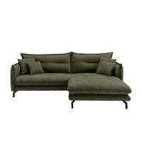 ECKSOFA in Velours Olivgrün  - Schwarz/Olivgrün, Design, Textil/Metall (255/180cm) - Livetastic