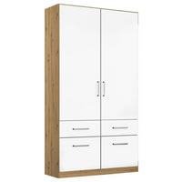 DREHTÜRENSCHRANK in Eiche Artisan, Weiss Hochglanz  - Weiss Hochglanz/Chromfarben, Modern, Holzwerkstoff/Kunststoff (91/210/54cm) - Rauch Möbel