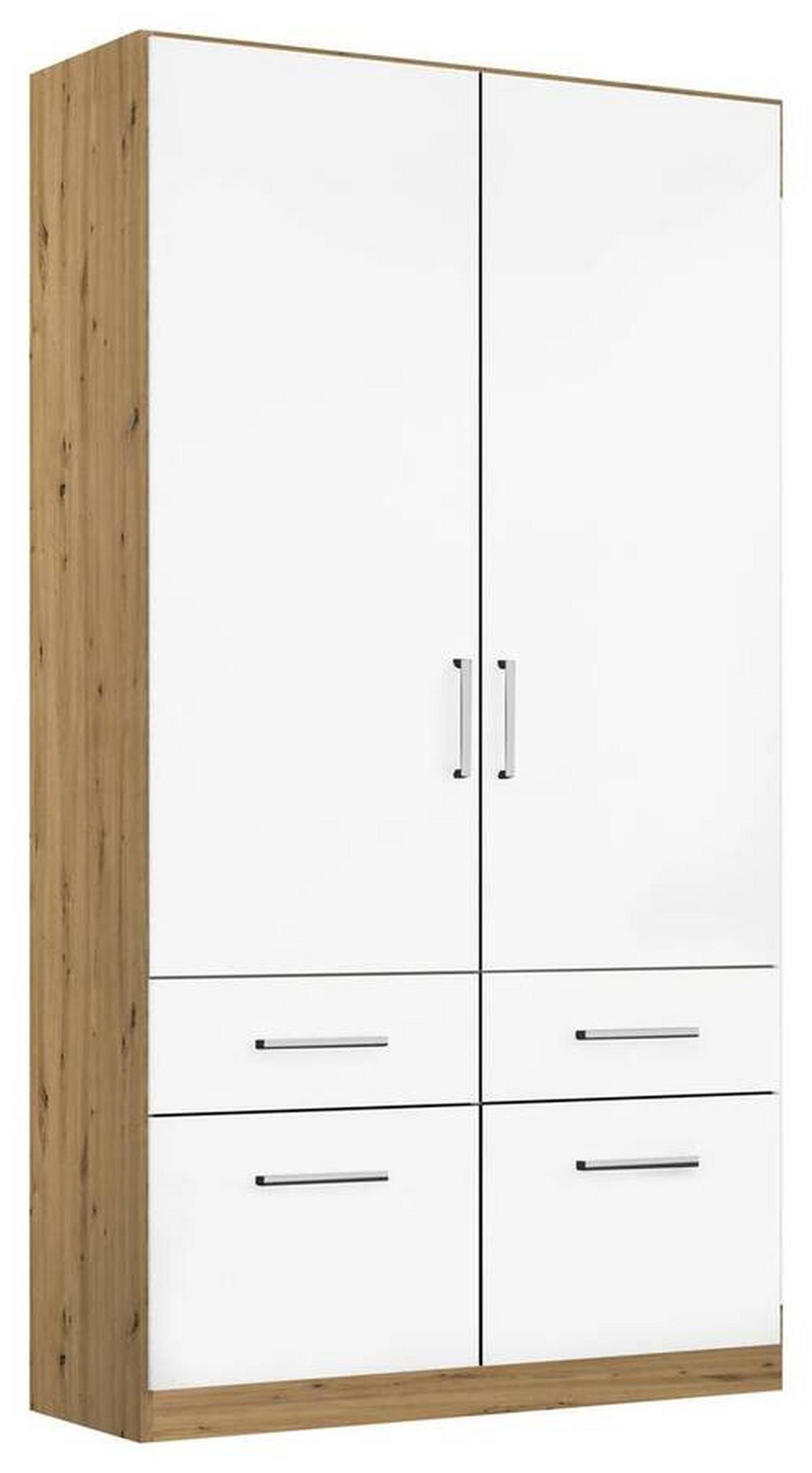 DREHTÜRENSCHRANK in Eiche Artisan, Weiss Hochglanz  - Weiss Hochglanz/Chromfarben, Modern, Holzwerkstoff/Kunststoff (91/210/54cm) - Rauch Möbel