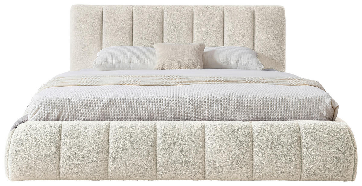 POLSTERBETT gepolstertes Kopfteil, Lattenrost, Bettkasten 180/200 cm  in Beige  - Beige/Schwarz, Design, Holz/Kunststoff (180/200cm) - Boxxx