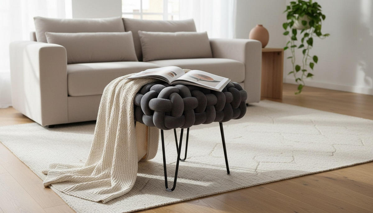 HOCKER Amy Samt Grau, Schwarz  - Schwarz/Grau, Trend, Textil/Metall (44/41/44cm) - Xora