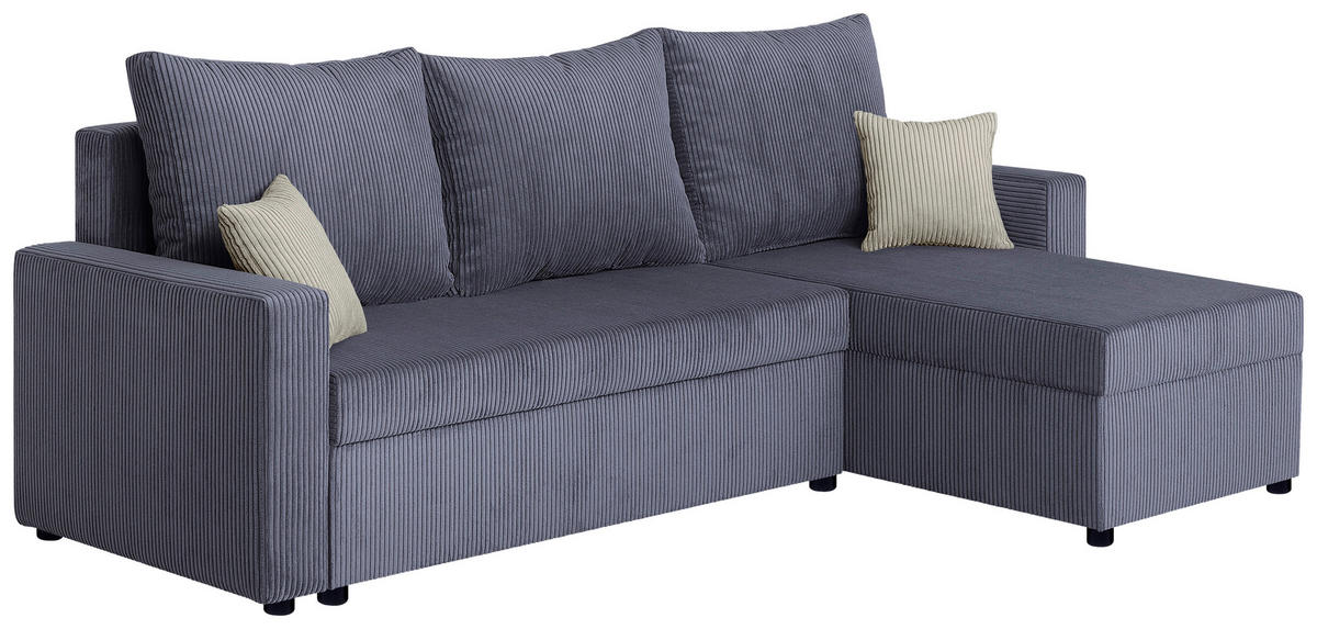 ECKSOFA Dunkelgrau Cord  - Dunkelgrau/Creme, Design, Kunststoff/Textil (228/147cm) - P & B