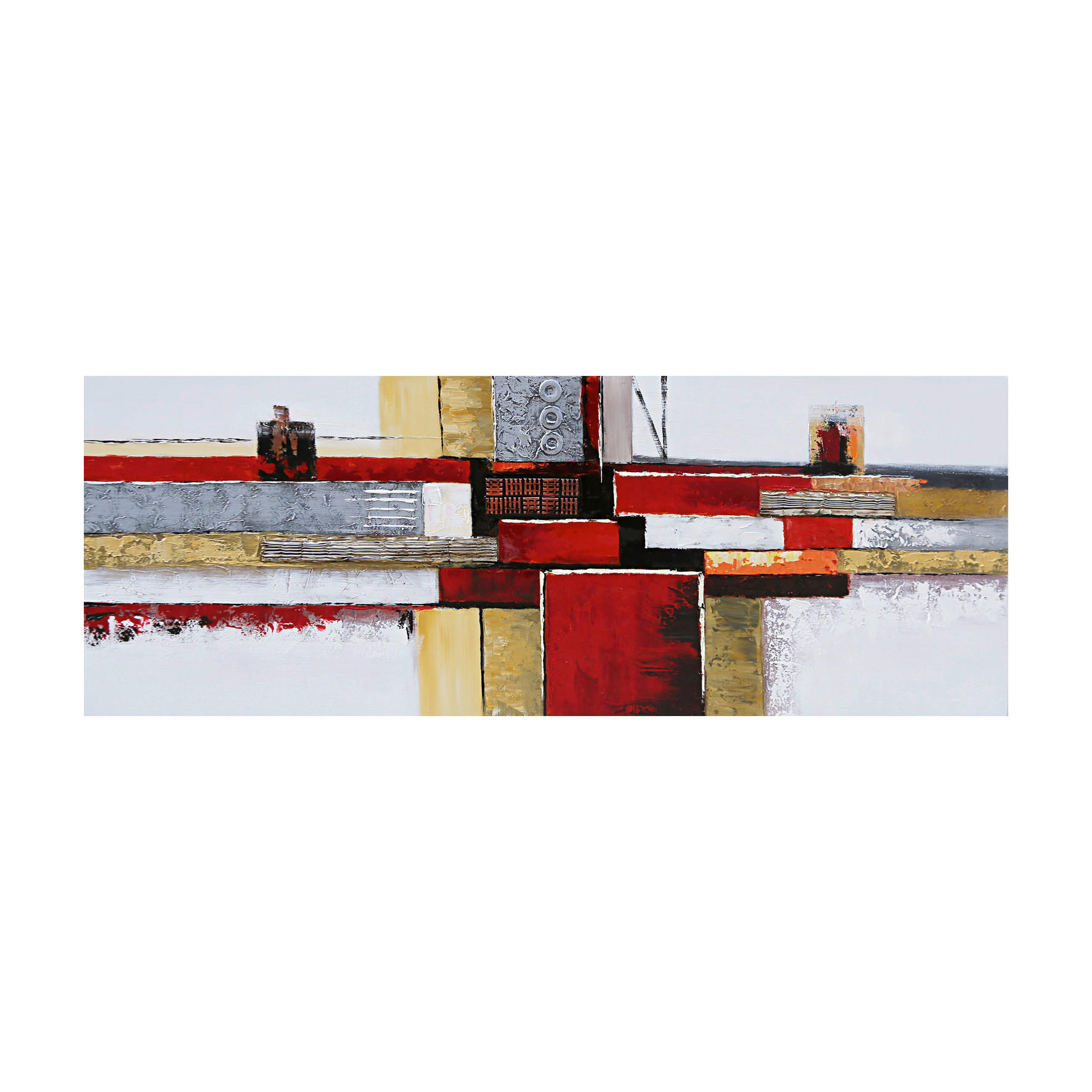 ÖLGEMÄLDE Abstraktes Gelb, Grau, Rot  - Gelb/Rot, Design, Holz/Textil (150/55/3.5cm) - Monee