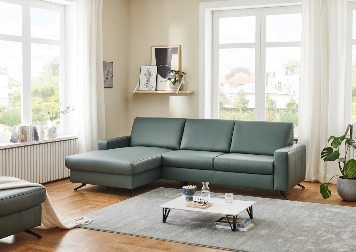 ECKSOFA in Echtleder Opal  - Opal/Schwarz, Design, Leder/Metall (165/267cm) - Beldomo Premium