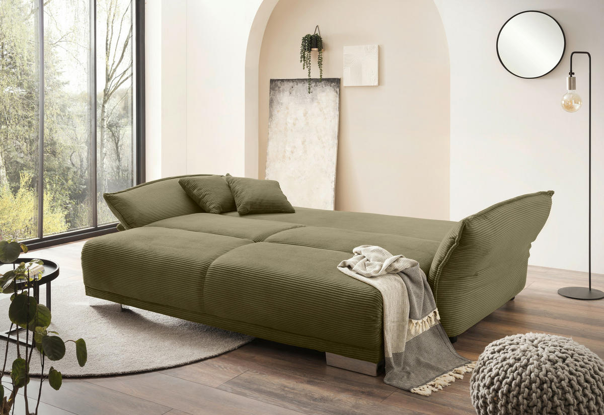 BIGSOFA in Cord Olivgrün  - Chromfarben/Olivgrün, Modern, Kunststoff/Textil (242/71/90/131cm) - Livetastic