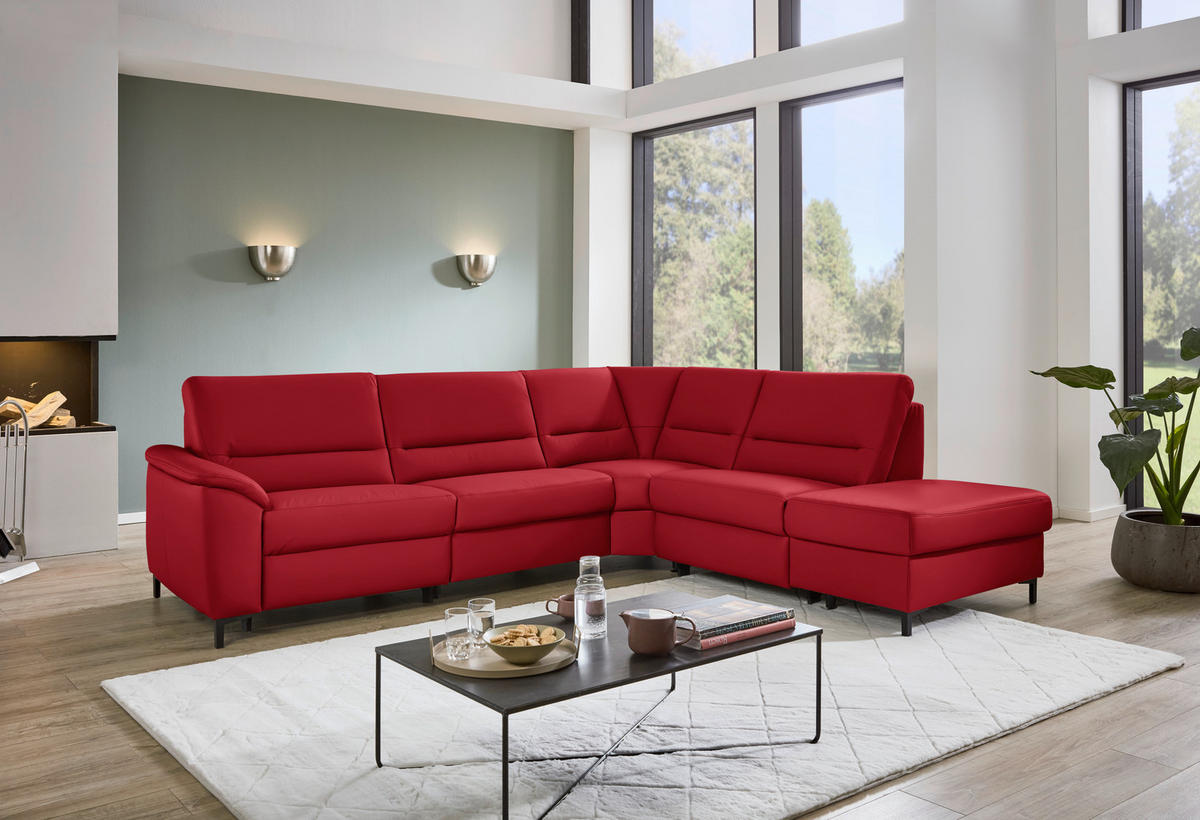 ECKSOFA  in Echtleder Rot  290/249 cm  - Rot/Schwarz, KONVENTIONELL, Leder/Metall (290/249cm) - Beldomo Premium