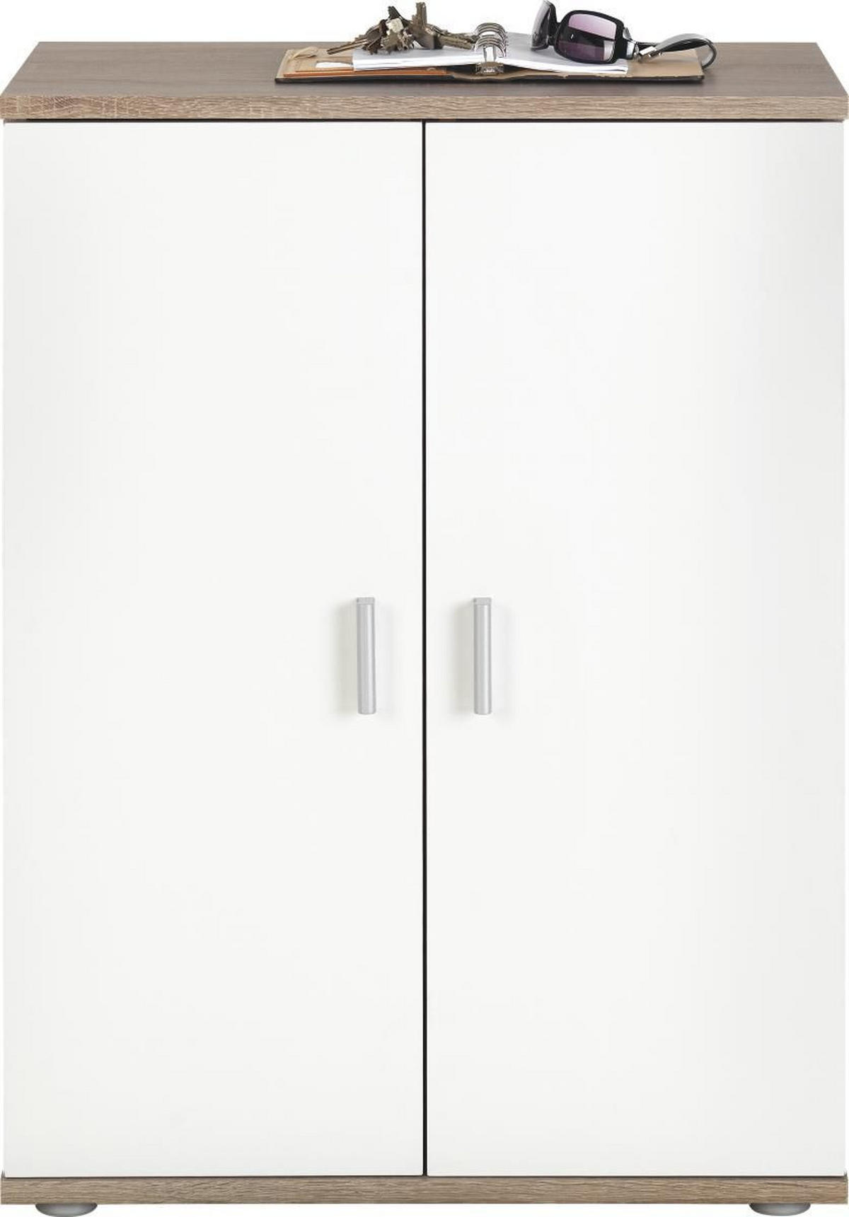 KOMODA, bela, hrast sonoma  - srebrne barve/bela, Design, umetna masa/leseni material (60/82/35cm) - Boxxx