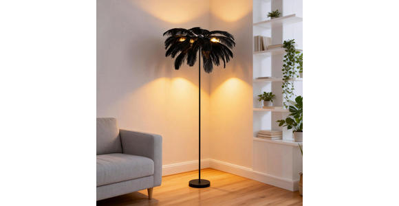 STEHLEUCHTE 55/160 cm    - Schwarz, Trend, Textil/Metall (55/160cm) - Novel