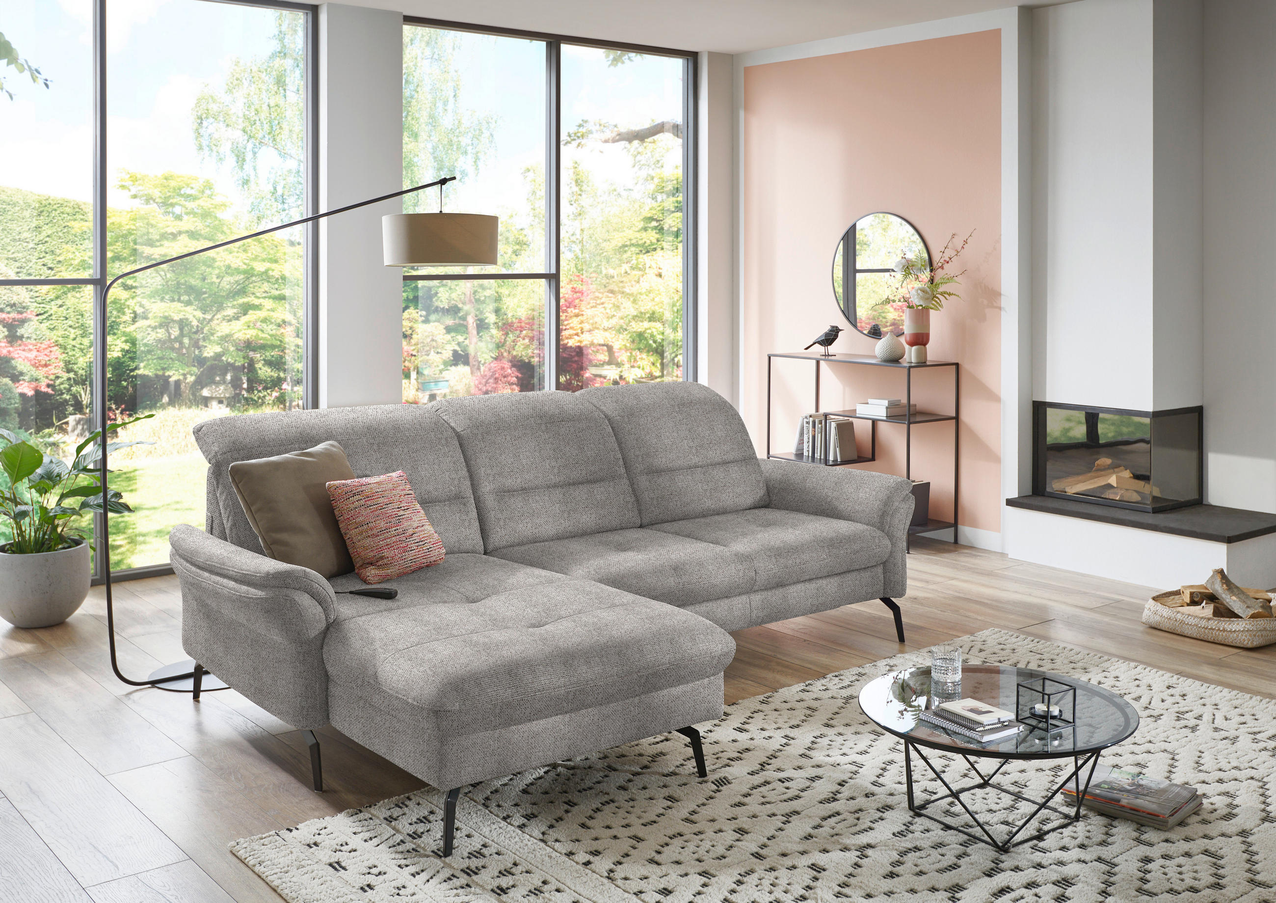ECKSOFA in Flachgewebe Graubraun  - Graubraun/Schwarz, Konventionell, Textil/Metall (181/260cm) - Beldomo Speed