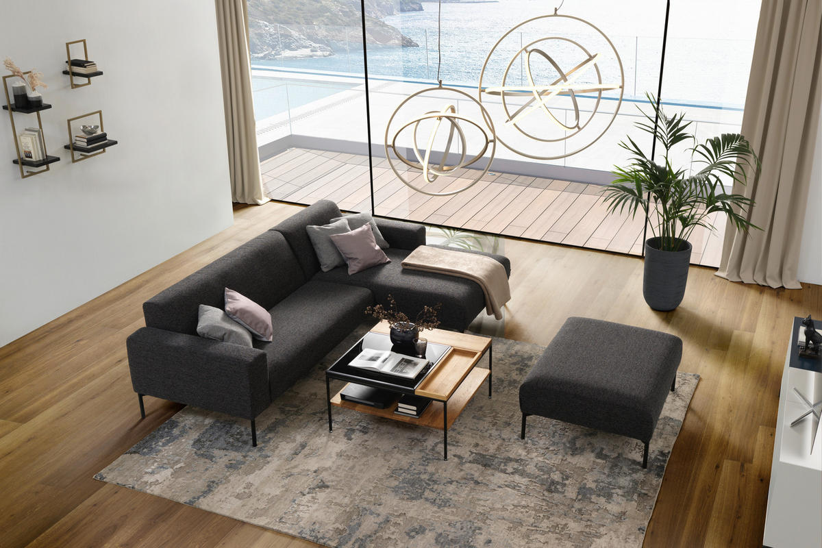 ECKSOFA in Flachgewebe Anthrazit  - Anthrazit/Schwarz, Design, Textil/Metall (264/168cm) - Johann Jakob