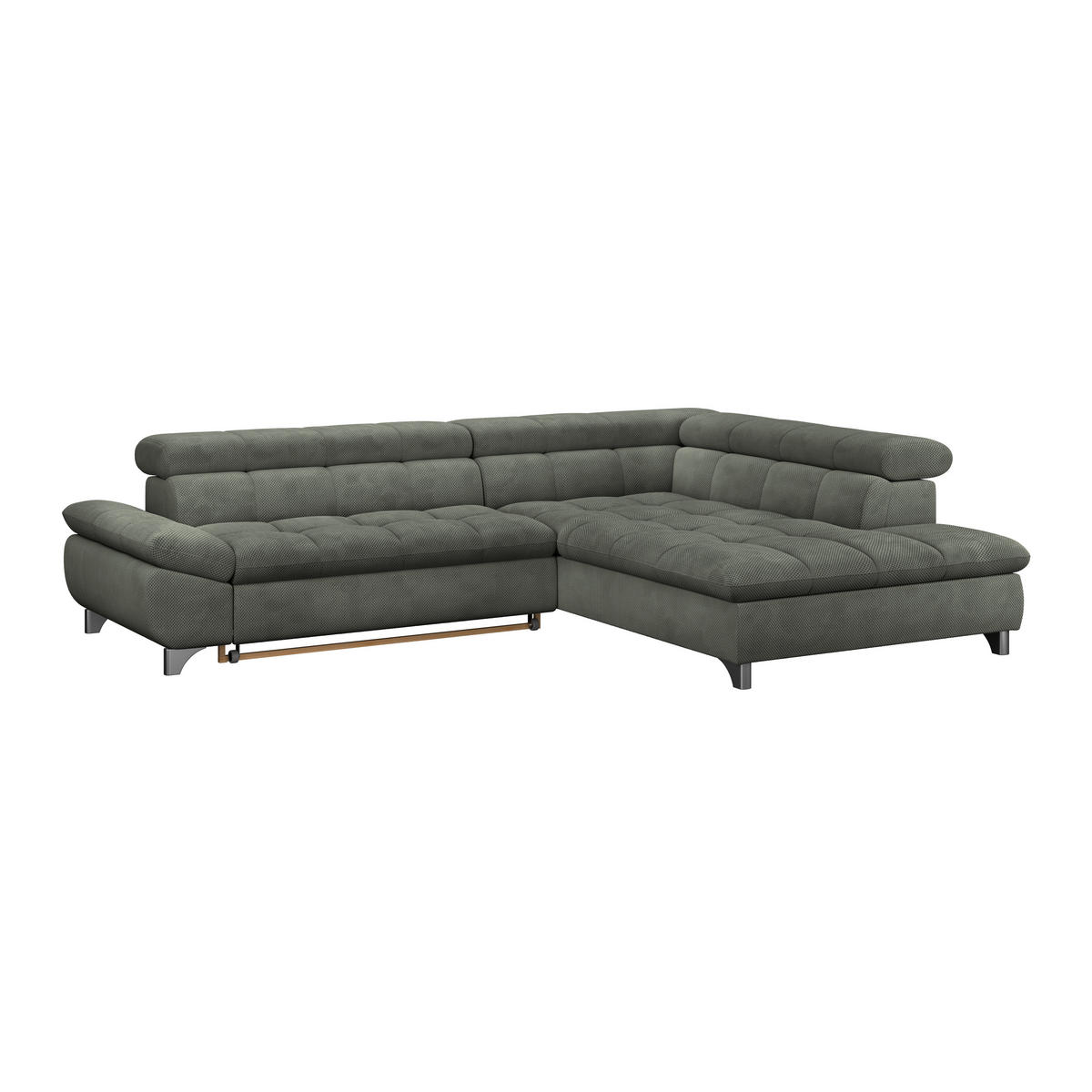 ECKSOFA Grün Chenille  - Chromfarben/Grün, KONVENTIONELL, Textil/Metall (312/234cm) - Livetastic
