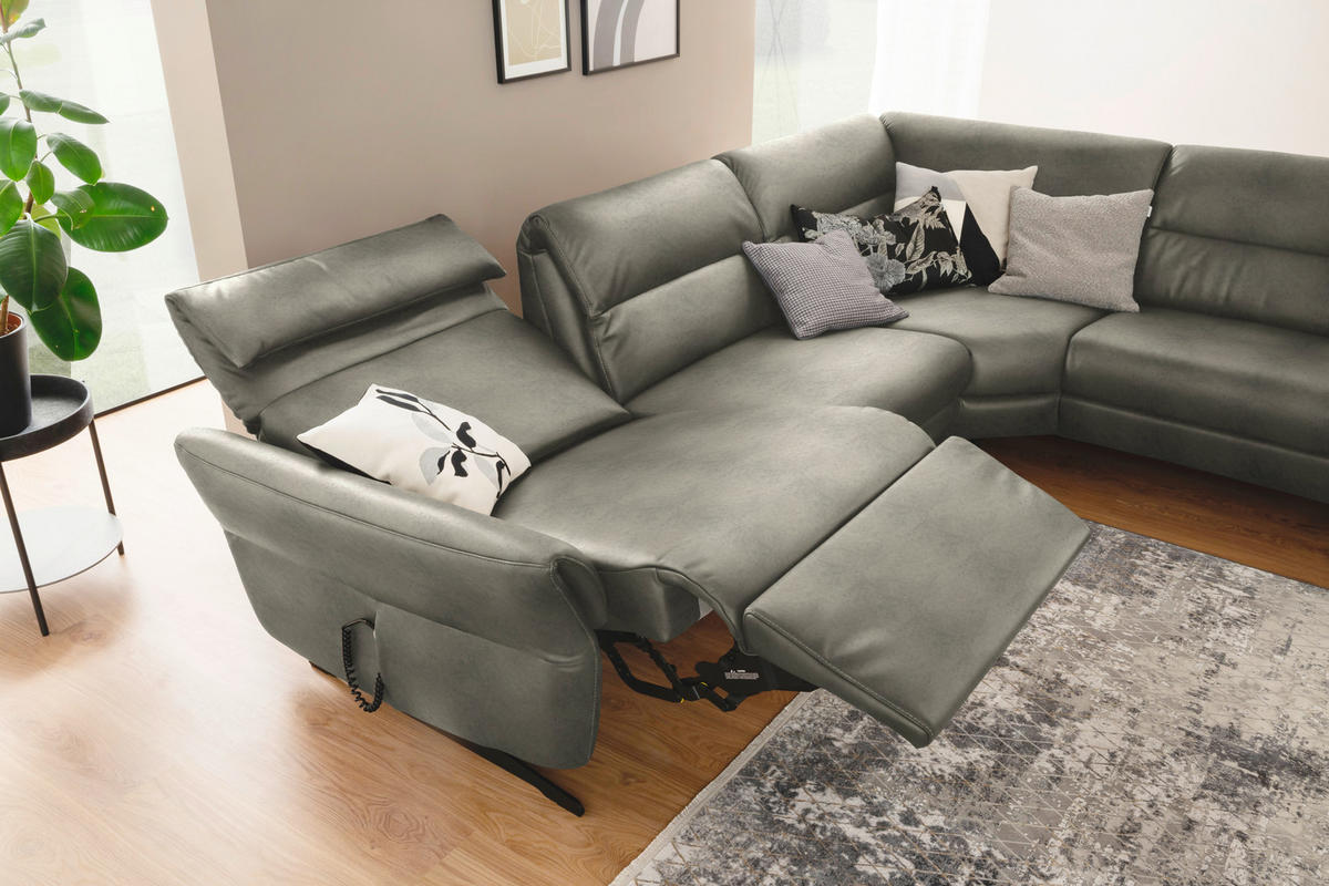 ECKSOFA Hellgrau Echtleder  - Hellgrau/Schwarz, Design, Leder/Metall (286/258cm) - Schöner Wohnen