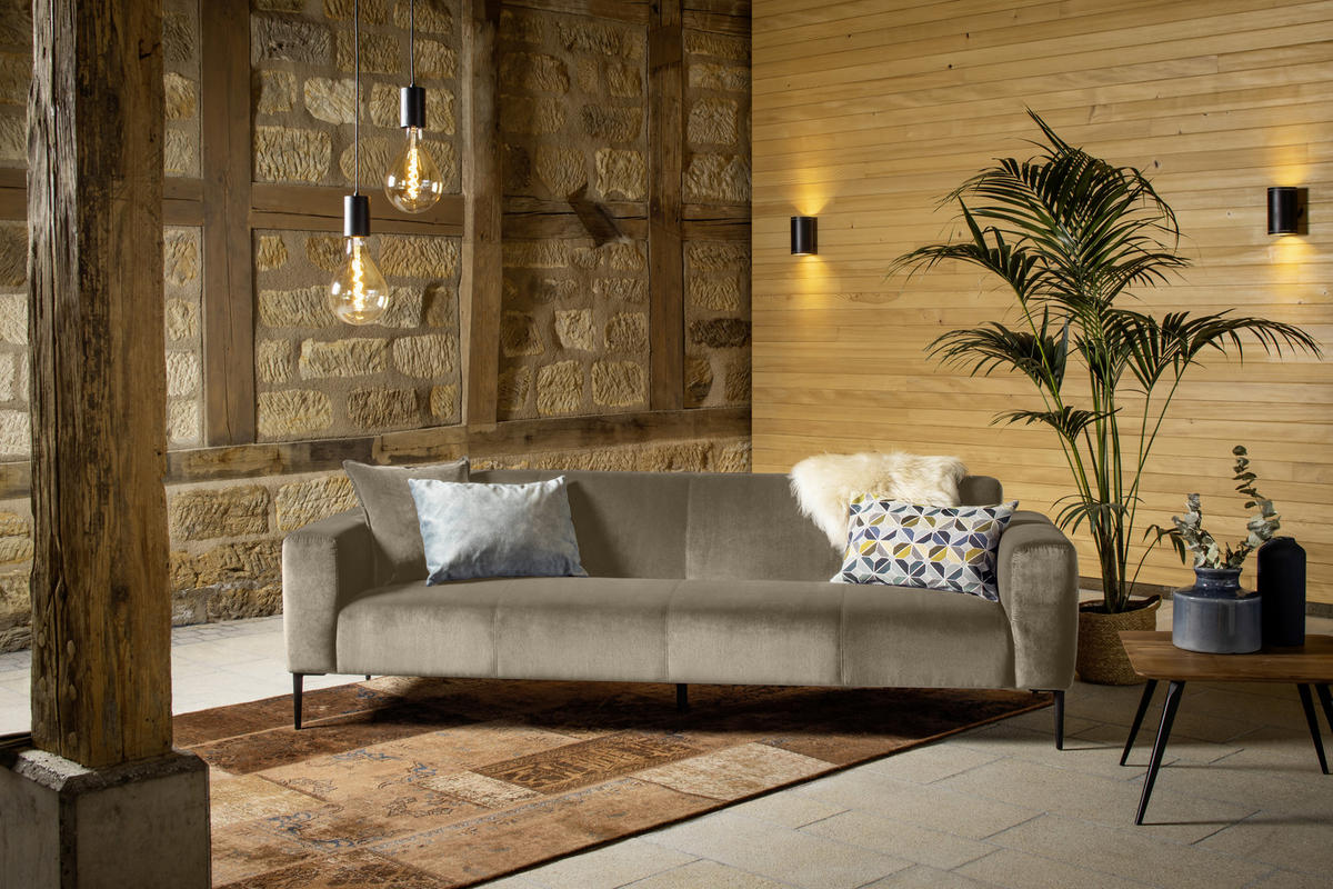 TROJMIESTNA POHOVKA, textil, piesková - čierna/piesková, Modern, kov/textil (250/76/86cm) - W.Schillig