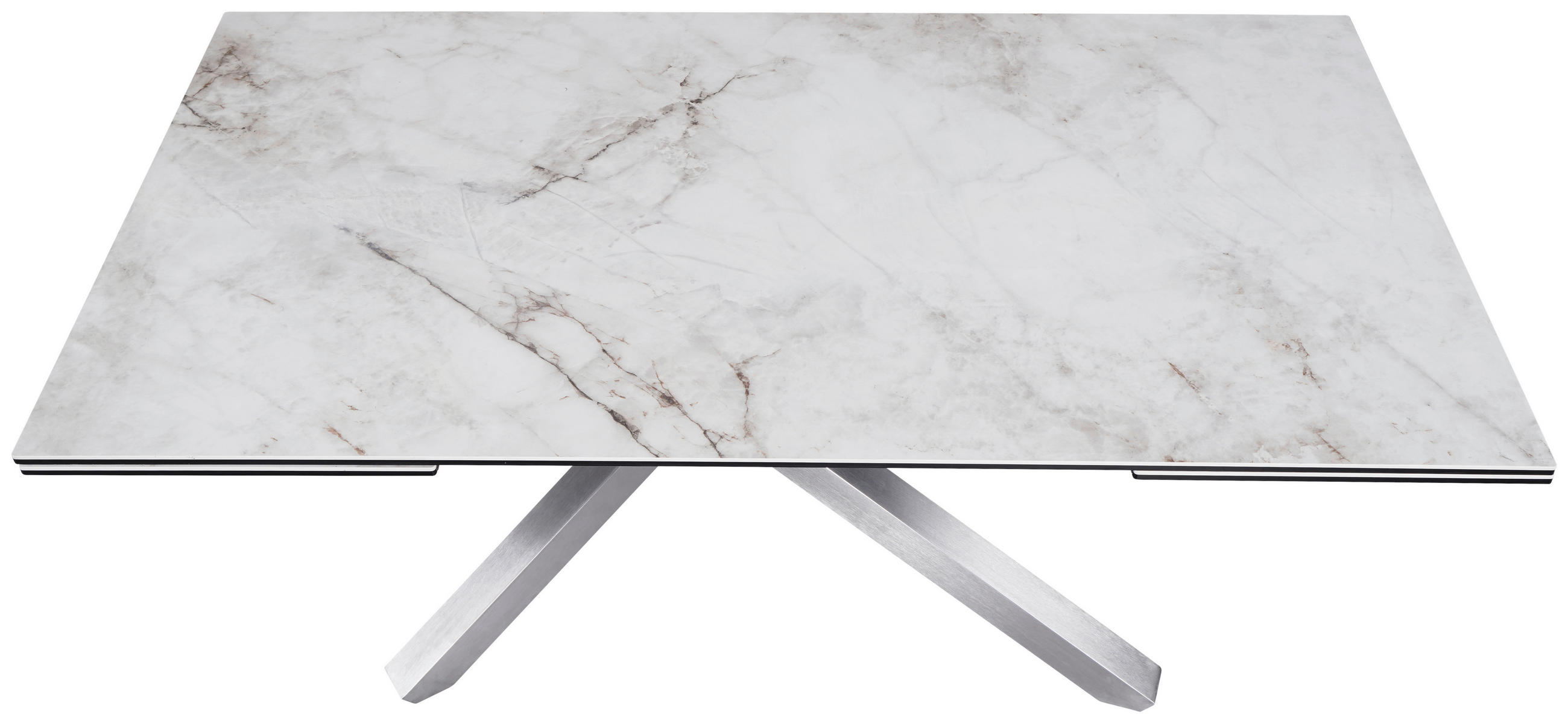 Thumbnail - Novel Esstisch, Weiß, Edelstahl, Metall, Glas, Keramik, Marmoroptik, rechteckig, eckig, 98x76x180-280 cm, ausziehbar, Es...