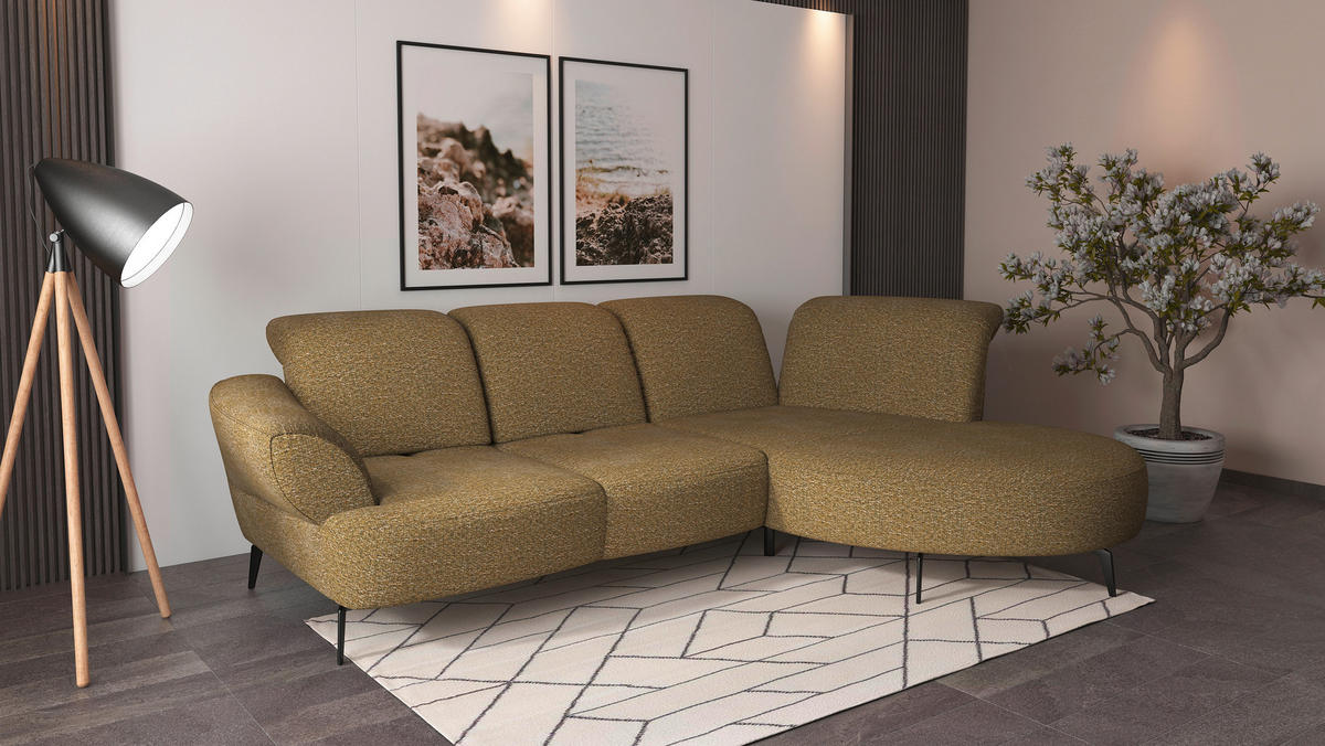 ECKSOFA DANCE E Olivgrün Chenille  - Schwarz/Olivgrün, MODERN, Textil/Metall (313/208cm) - Sit & More