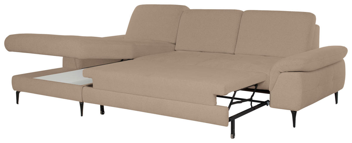 ECKSOFA ALMA in Chenille Beige  191/285 cm  - Beige/Schwarz, Design, Textil/Metall (191/285cm) - Livetastic