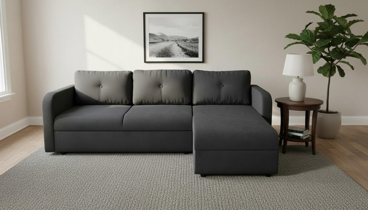 ECKSOFA  in Jacquard Dunkelgrau  214/144 cm  - Dunkelgrau/Schwarz, Trend, Kunststoff/Textil (214/144cm) - Livetastic