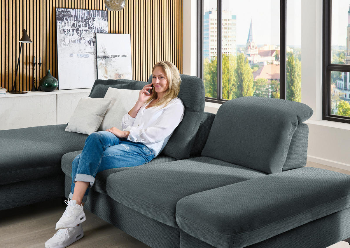 ECKSOFA Chenille Blau  - Blau/Schwarz, Design, Textil/Metall (198/288cm) - Beldomo Style