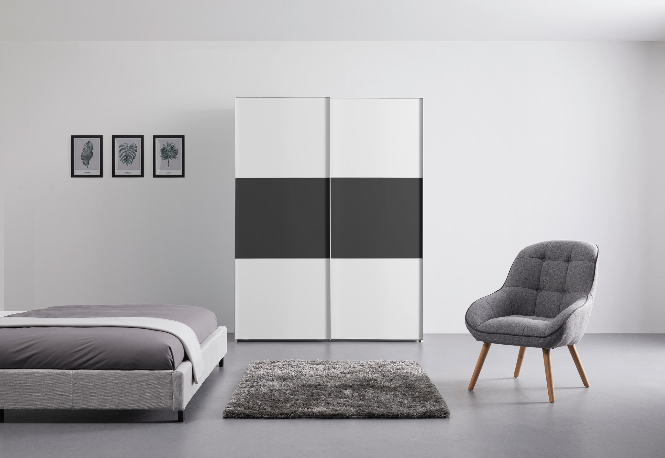 SCHWEBETÜRENSCHRANK in Anthrazit, Weiss  - Weiss/Anthrazit, Holzwerkstoff/Metall (167/222/68cm) - Moderano