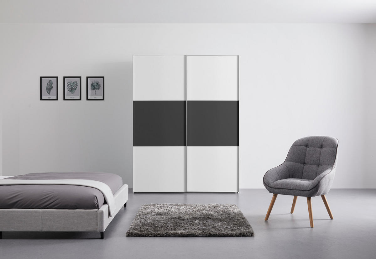 SCHWEBETÜRENSCHRANK 167/222/68 cm 2-türig Anthrazit, Weiß  - Anthrazit/Alufarben, Holzwerkstoff/Metall (167/222/68cm) - Moderano