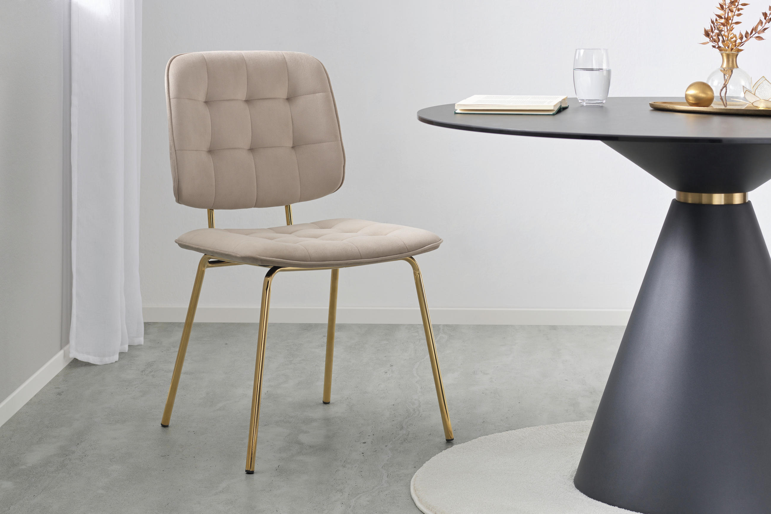 STUHL Samt Taupe, Goldfarben Pappel Sperrholz  - Taupe/Goldfarben, MODERN, Holz/Textil (49/88/57cm) - Livetastic